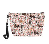 Mumeson Portefeuille pour téléphone portable, motif teckel, rose, dragonne, sac à maquillage, sac à clés, fermeture éclair