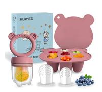 MumEZ Mangeoire à Fruits pour bébé - grignoteuse bébé Ensemble de mangeoires Pratiques pour, Voyage Auto-Alimentation Facile avec tétine pour Nourriture, Plateaux de congélation Inclus (Rose Poudre)