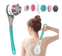 mumisuto 6 En 1 Brosse Dos Douche éLectrique, Brosse Douche éLectrique En Solicone, Avec Long Manche, Rotation 360°, éTanche Ip67 Pour Femme Homme Brosse Exfoliante Corps, Lave Dos (Bleu)