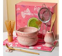 mumisuto 8 Pièces Matcha Kit, Service à thé Japonais, Kit Matcha Complet, Kit de Thé Japonais pour Amoureux du Matcha, Céramique Emaillée Résistante aux Rayures, Bol Matcha Bec Verseur