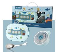 mumisuto Boîte à Goûter Enfant, Snack Box pour Fille et Garçon, Récipient Alimentaire Thermique, Kit de Boîte à Lunch en Acier Inoxydable Scellée et Isolée de Dessin Animé Anti-Fuite(Bleu)