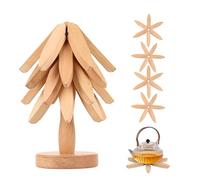 mumisuto Dessous De Plat en Bois pour Plats Chauds, 4 pièces Pliable Arbre Dessous de Plat en Bois, Tapis de Dessous de Plats Antidérapant pour Bols, Théière, Poêles, Grande Casseroles(Couleur Bois)