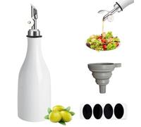 mumisuto Distributeur D'huile d'olive en Céramique, 300ML Bouteille Huile Olive avec Bec Verseur/Entonnoir, Distributeur Huile d’Olive/Vinaigre/Sauce de Soja Outil pour Barbecue/Cuisson/Salade(Blanc)