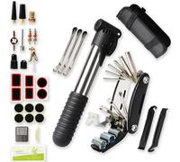 mumisuto Kit Reparation Velo, Kit Crevaison Velo,16 en 1 Kit d'Outils de Réparation Ensemble d'Outils de Vélo Comprend Une Pompe à air, Un Adaptateur pour Valve française, Un Adaptateur