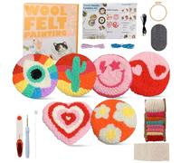 mumisuto Punch Needle Kit De Dessous Verre, Kit De 6 Sous-Verres à Aiguilles à PoinçOnner, Kits DéMarrage De Broderie Aiguille PerforéE Pour DéButant Adultes, DIY Craft Broderi Avec Outil