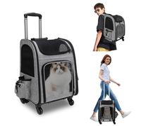 mumisuto Sac à Dos Chatavec Roues, Extensible Sac Transport Pliable avec Matelas en Peluche et Sangle de Sécurité Intérieure, Sac Transport Chien pour Voyage en Train/Voiture/Avion