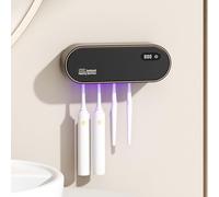 mumisuto UV Sanitizer Porte Brosse à Dents Mural sans Perçage avec Fonction Séchage & Minuterie, 1800mAh Rechargeable Support Brosse a Dent, 4 Fentes Salle de Bain Accessoire (Noir)