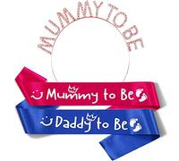 Mummy & Daddy Lot de 3 ceintures de douche pour bébé Motif Mummy to Be Couronne pour bébé douche gender Reveal Party Décoration cadeau pour grossesse future mère mélamine