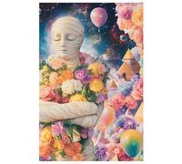 Mummy sleeping in the galaxy Notebook 6x9: Pattern_of_a_mummy_wrapped_in_flowers_with_a_rainbow_Galaxy_Balloons_Space