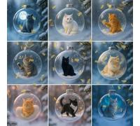 MUMQAQ Collection d'ornements de Noël en verre en forme de chat mignon, boule de Noël, décoration d'animaux 3D vivants, pour les amateurs de chats, pièce maîtresse de fête, décoration d'intérieur