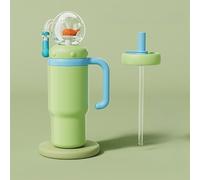 MUMQAQ Gobelet fontaine baleine en acier inoxydable de 700 ml avec poignée - Deux couvercles, anti-déversement, passe au lave-vaisselle, mignon et parfait pour les enfants, les adolescents et les