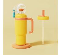 MUMQAQ Gobelet fontaine baleine en acier inoxydable de 700 ml avec poignée - Deux couvercles, anti-déversement, passe au lave-vaisselle, mignon et parfait pour les enfants, les adolescents et les