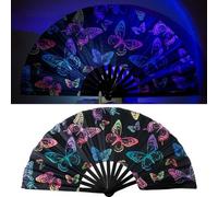 MUMQAQ Grand éventail holographique pliable pour danse en ligne, artisanat portable, couleurs laser, pour festival, fête, mariage, église