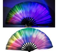MUMQAQ Grand éventail holographique pliable pour danse en ligne, artisanat portable, couleurs laser, pour festival, fête, mariage, église