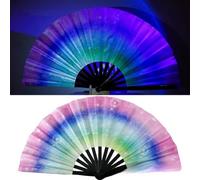 MUMQAQ Grand éventail holographique pliable pour danse en ligne, artisanat portable, couleurs laser, pour festival, fête, mariage, église