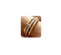MUMREUES Bagues Femme Empilables Stackables en Or Doré 14 Carats Entrelacées - Déclaration Tendance Métaux Mixtes Zirconium Cubique à Deux Teintes Bandes Connectées Bagues Chic,Cadeau Femme,Taille 60