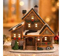 MUMTOP Maisons de village de Noël en céramique éclairée | Maison de Noël rustique en céramique, bâtiment de collection lumineux avec lumières LED pour table, décoration intérieure