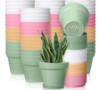Mumufy Lot de 54 Pots de Fleurs en Plastique de 10,2 cm avec Trou de Drainage et Soucoupe pour Plantes, crèches, Plantes Grasses, Cactus, Herbes (coloré)