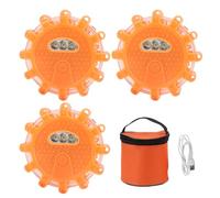 Mumusuki 3PCS LED Road Flares Lights D'urgence, Type C Rechargeable 9 Modes de Flash Route Sécurité Disc de Balise Clignot