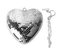 Mumusuki Boule à Facettes en Forme de Cœur, Matériau Premium, Fabriquée à la Main, Effet Brillant, avec Chaîne, Idéale pour Les Fêtes et événements (Silver)