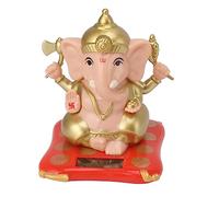 Mumusuki Sculpture de Statue de Ganesh à énergie Solaire pour Décor de Temple de Maison de Tableau de Bord de Voiture, Statue D'éléphant Hindou Idol Bouddha Sculptures Jolie Figurine (Couleur Chair)