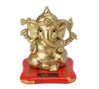 Mumusuki Sculpture de Statue de Ganesh à énergie Solaire pour Décor de Temple de Maison de Tableau de Bord de Voiture, Statue D'éléphant Hindou Idol Bouddha Sculptures Jolie Figurine (Or)