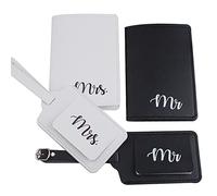 Mumuve Lot de 4 housses de bagage en cuir synthétique Mr Mrs pour couples, Plusieurs couleurs - 11, Luggage tag 12*7CM, passport bag 10*14CM