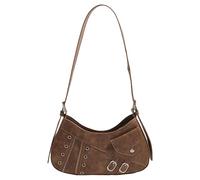 Mumuve Petit sac à bandoulière punk à œillets pour femme en cuir PU rétro zippé sous les bras, kaki, As shown in the picture (1-3cm error)
