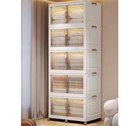 MUMUXIAO Bacs de rangement empilables avec couvercles, bacs de rangement pliables avec roues et porte, organiseurs de placard en plastique pliables pour chambre à coucher, dortoir, garage (80 x 45,5 x