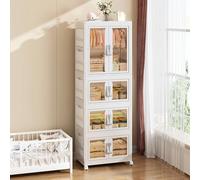 MUMUXIAO Bacs de rangement empilables avec couvercles, boîtes de rangement pliables avec porte et roues, organiseurs de placard en plastique pliables pour chambre à coucher, maison, bureau, dortoir