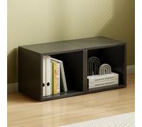 MUMUXIAO Bibliothèque étroite empilable avec porte, armoire de rangement cubique pour DVD, bibliothèque noire pour petits espaces, bacs en bois pour la maison et le bureau (noir sans porte, 2)