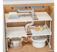 MUMUXIAO Étagère de placard extensible, empilable, organiseur de placard peu encombrant sous l'évier, séparateur de garde-robe réglable, 1 pièce (37-48 cm de long, 42 cm de large + 32 cm de hauteur)