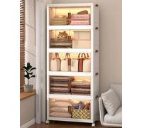 MUMUXIAO Grande boîte de rangement empilables avec couvercles, portes et roues, armoire de rangement pliable en plastique pour maison, bureau, dortoir (transparent, 55 x 31 x 111 cm)