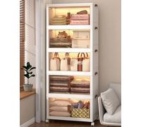 MUMUXIAO Grande boîte de rangement empilables avec couvercles, portes et roues, armoire de rangement pliable en plastique pour la maison, le bureau, le dortoir (transparent, 50 x 29 x 55 cm)