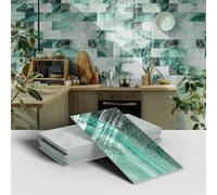 MUMUXIAO Lot de 16 papiers peints autocollants 3D imperméables en PVC pour cuisine et salle de bains - 10 x 20 cm (vert 3)