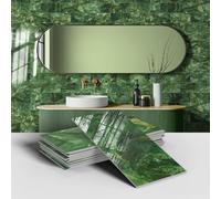 MUMUXIAO Lot de 16 papiers peints autocollants 3D imperméables en PVC pour cuisine et salle de bains - 10 x 20 cm (vert2)