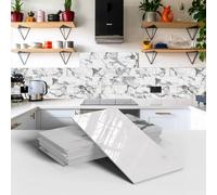 MUMUXIAO Lot de 16 papiers peints autocollants 3D imperméables en PVC pour cuisine et salle de bains - 10 x 20 cm (blanc 2)