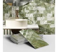 MUMUXIAO Lot de 16 papiers peints autocollants 3D imperméables en PVC pour cuisine et salle de bains - 10 x 20 cm - Vert 4