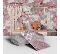 MUMUXIAO Lot de 16 papiers peints autocollants 3D imperméables en PVC pour cuisine, salle de bain - 10 x 20 cm - Rose