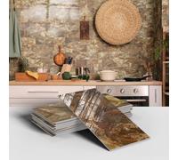 MUMUXIAO Lot de 16 papiers peints autocollants 3D imperméables en PVC pour cuisine, salle de bain - 10 x 20 cm (marron)