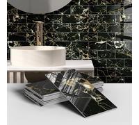 MUMUXIAO Lot de 16 papiers peints imperméables 3D en PVC à décoller et à coller pour cuisine, salle de bain, 10 x 20 cm, noir