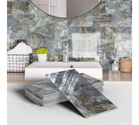 MUMUXIAO Lot de 16 papiers peints imperméables 3D en PVC à décoller et à coller pour dosseret mural de cuisine, salle de bains (gris 3) - 10 x 20 cm