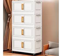 MUMUXIAO Lot de 4 bacs de rangement empilables en plastique avec couvercles, armoire de rangement pliable avec portes et roues, conteneur de placard pliable pour salon, bureau, dortoir (blanc)