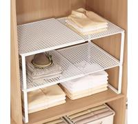 MUMUXIAO Organiseur d'étagère extensible pour armoire, placard, armoire, étagères réglables sous évier, plan de travail, séparateur superposé, économie d'espace, 1 lot (blanc, taille S)