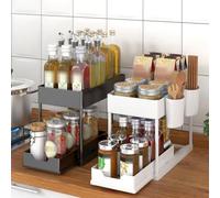 MUMUXIAO Organiseur sous évier à 2 niveaux avec tiroir coulissant, étagère de rangement sous évier robuste pour salle de bain et cuisine (noir)