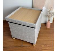 MUMUXIAO Ottomane carrée avec rangement, repose-pieds de 30 x 30 cm, petite table basse cube avec pieds en bois, coffre de rangement pliable pour salon, chambre à coucher (gris clair)