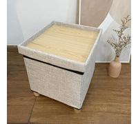 MUMUXIAO Ottomane carrée avec rangement, repose-pieds de 30 x 30 cm, petite table basse cube avec pieds en bois, coffre de rangement pliable pour salon, chambre à coucher (beige)