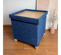 MUMUXIAO Ottomane carrée avec rangement, repose-pieds de 30 x 30 cm, petite table basse cube avec pieds en bois, coffre de rangement pliable pour salon, chambre à coucher (bleu)