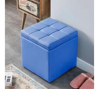MUMUXIAO Ottomane de rangement carrée rembourrée avec petit tabouret cube pour salon, entrée, repose-pieds touffeté en similicuir avec couvercle à charnière (bleu)