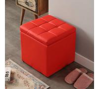 MUMUXIAO Ottomane de rangement carrée rembourrée avec petit tabouret cube pour salon, entrée, repose-pieds touffeté en similicuir avec couvercle à charnière (rouge)